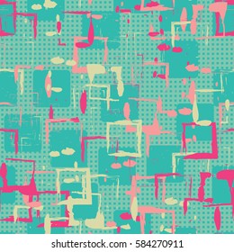 Seamless pattern. Colored blots. Square prints. Chaos of colors. Grunge image. Flat. Cartoon.