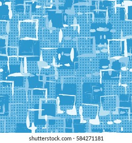 Seamless pattern. Colored blots. Square prints. Chaos of colors. Grunge image. Flat. Cartoon.