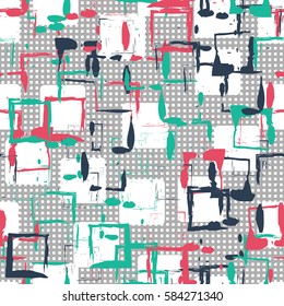 Seamless pattern. Colored blots. Square prints. Chaos of colors. Grunge image. Flat. Cartoon.