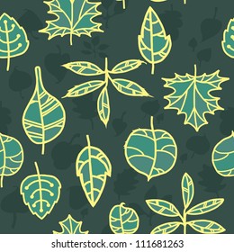 Seamless pattern with colored blue autumn leaves