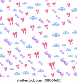 seamless pattern of colored bows for girls on a white background.