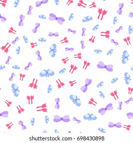 seamless pattern of colored bows for girls on a white background.