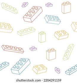 Seamless pattern of colored brick block toys different sizes and types vector illustration on white background
