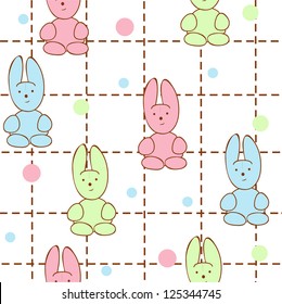 Seamless pattern with colored bunnies