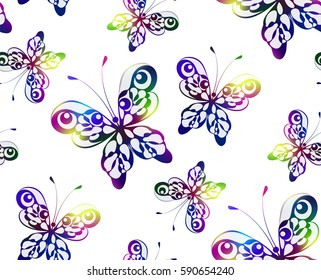 seamless pattern with colored butterflies