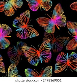 Seamless pattern of colored butterflies, Design for fashion , fabric, textile, wallpaper, cover, web , wrapping and all prints. Not AI. Vector illustration.