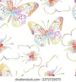 Seamless pattern of colored butterflies. hand drawing. Not AI, Illustrat3. Vector illustration