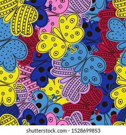 Seamless pattern of colored butterflies on white background. Vector illustration for your design.