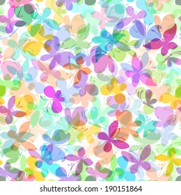 Seamless pattern of colored butterflies on white background. Vector illustration for your design.