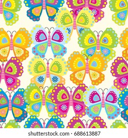 Seamless pattern with colored butterfly 