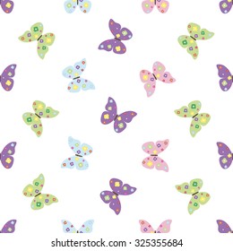 seamless pattern with colored butterfly on white background