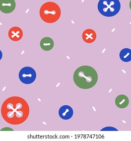 Seamless pattern of colored buttons. Hand drawn, colorful vector background.  