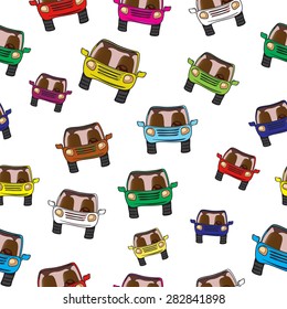 Seamless pattern with colored cars on transparent background.