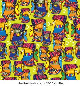 seamless pattern colored cartoon fish