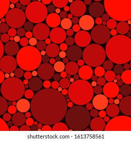 Seamless pattern with colored chaotic circles. Abstract modern endless background in red colors. Vector illustration.