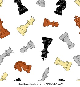 seamless pattern of colored chess pieces on a white background Doodle