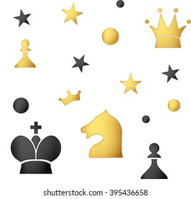 Seamless pattern of colored chess pieces on a white background. EPS 10