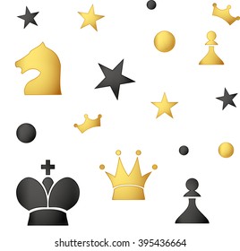 Seamless pattern of colored chess pieces on a white background. EPS 10