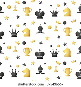 Seamless pattern of colored chess pieces on a white background. EPS 10