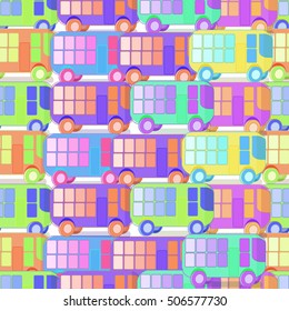 seamless pattern of colored children with no gaps buses vector illustration