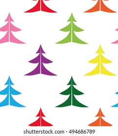 seamless pattern with colored christmas trees on white background