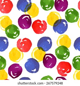 Seamless Pattern of Colored Circles Watercolor. Vector Bright  Decorative Pattern with drawn colorful Circles. Vector 10 EPS