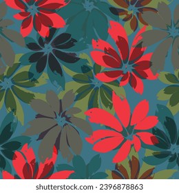 Seamless pattern with colored and contour tropical monstera leaves.  Nature textile fashion wallpaper print.