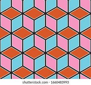 Seamless pattern with colored cube