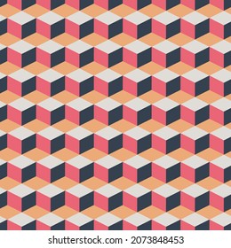 Seamless pattern of colored cubes.  Abstract seamless background with black, pink and yellow cubes pattern.