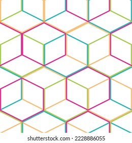 Seamless pattern of colored cubes.  Abstract background - colorful lines. Vector illustration.