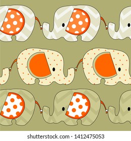 Seamless pattern colored cute little elephant with polka dot