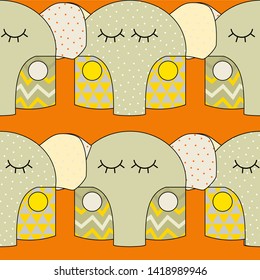 Seamless pattern colored cute little elephant with polka dot