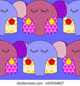 Seamless pattern colored cute little elephant with polka dot 