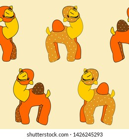 Seamless pattern colored cute little dromedary with polka dot 