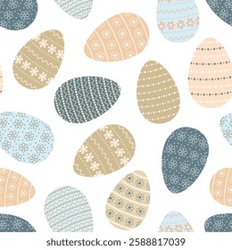 Seamless pattern with colored decorated eggs Holiday background Happy Easter vector illustration Design for web wrapping wallpaper cover textile print