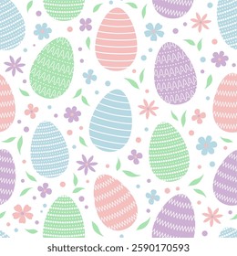 Seamless pattern with colored decorated eggs Holiday background Happy Easter vector illustration Design for web wrapping wallpaper cover textile print
