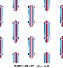 Seamless pattern with colored design skateboard and longboards. Texture boards for skating which you can use for wrapping paper, packaging, and background.