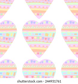 Seamless pattern with colored doodle hearts. Template for design and decoration. Vector illustration