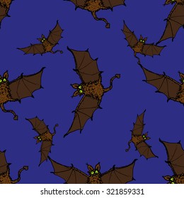 Seamless pattern with colored drawing cartoon bats - Vector illustration for halloween day. design for wallpapers, textile, fabric, print for t-shirt, covers, pillow