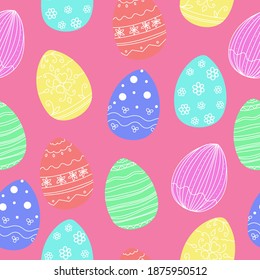 
Seamless pattern with colored easter eggs, colored eggs, religious holiday easter, symbol of easter, vector image in doodle style.