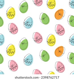 Seamless pattern with colored Easter eggs on a light background. Print for kitchen textiles, wrapping paper. Vector illustration
