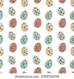 Seamless pattern with colored Easter eggs on a light background. Print for kitchen textiles, wrapping paper. Vector illustration
