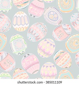 Seamless pattern of colored Easter eggs. Pastel gamma .
