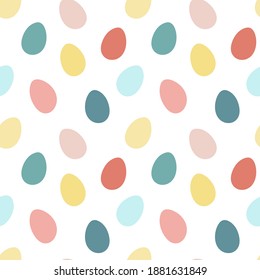 Seamless pattern with colored eggs. Happy Easter, holiday. Blue, pink, yellow. It can be used to decorate packaging, wrapping paper, clothing.