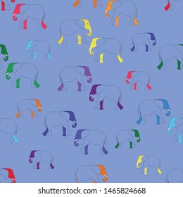Seamless pattern of colored elephants