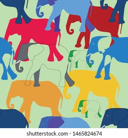 Seamless pattern of colored elephants