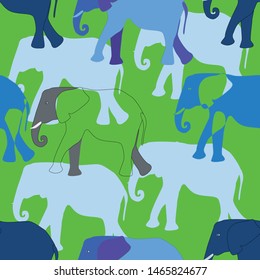 Seamless pattern of colored elephants