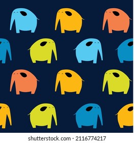 Seamless pattern with colored elephants. African elephant. A simple image of an elephant. Can be used for printing on fabric.