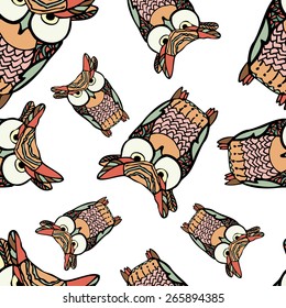 seamless pattern of colored ethnic owl 2. vector background EPS- 10