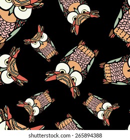 seamless pattern of colored ethnic owl 3. vector background EPS- 10